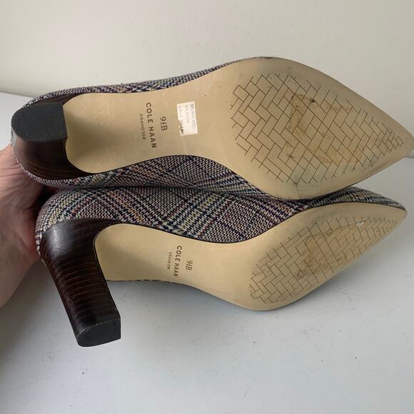 Cole Haan Grand.OS Plaid Fabric Pumps Heels – Size 9.5B – Classic Pointed Toe - Picture 10 of 12